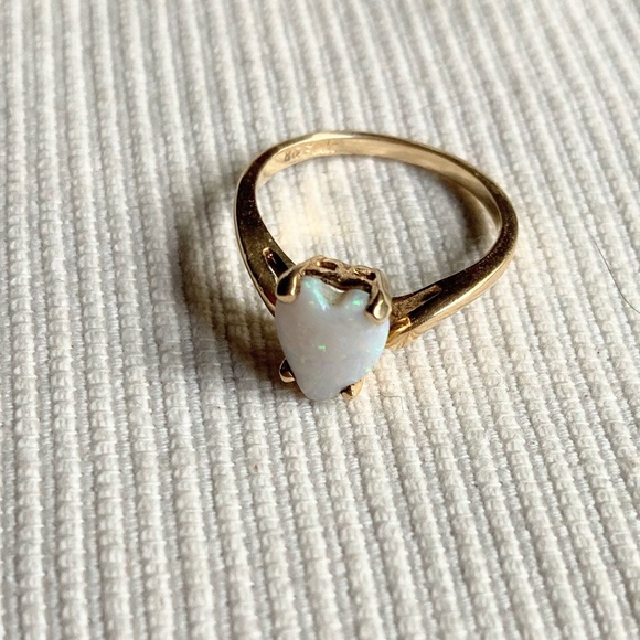 Vintage Baden & Foss Opal Heart 14k Solid Gold Ring Size 5.5 - Picture 9 of 16